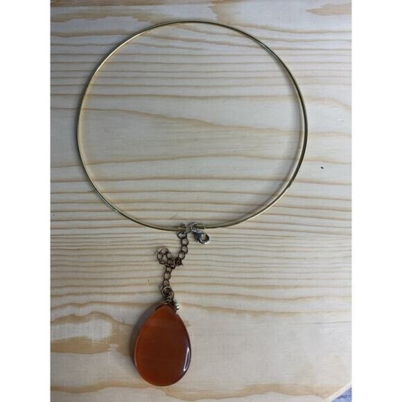 Gold Tone Metal Choker Faux Citrine Color Stone Finding Dangling - Picture 1 of 3